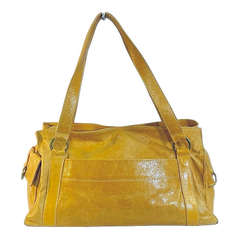MARNIE BUGS Label Vintage Mustard Gold leather satchel or tote